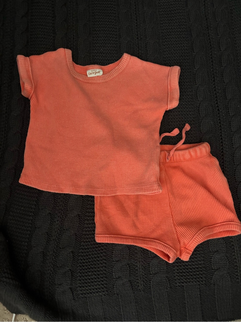 Cat & Jack Coral Ribbed Short Sleeve Top and Drawstring Shorts Set